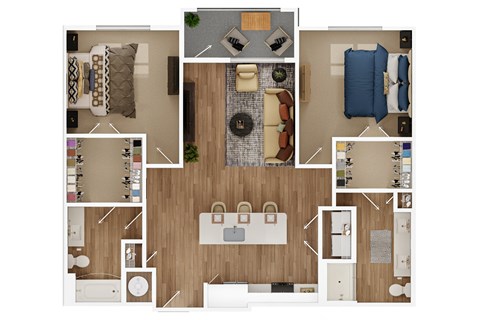a 3d drawing of a living room with a wood floor